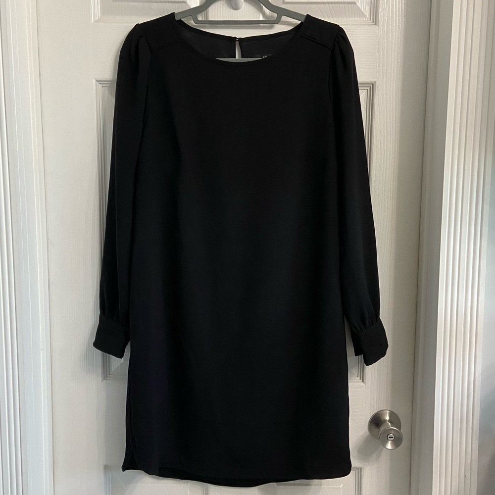 J. Crew Shift Dress Size 6 Black Long Sleeve Lined Knee Length Minimalist